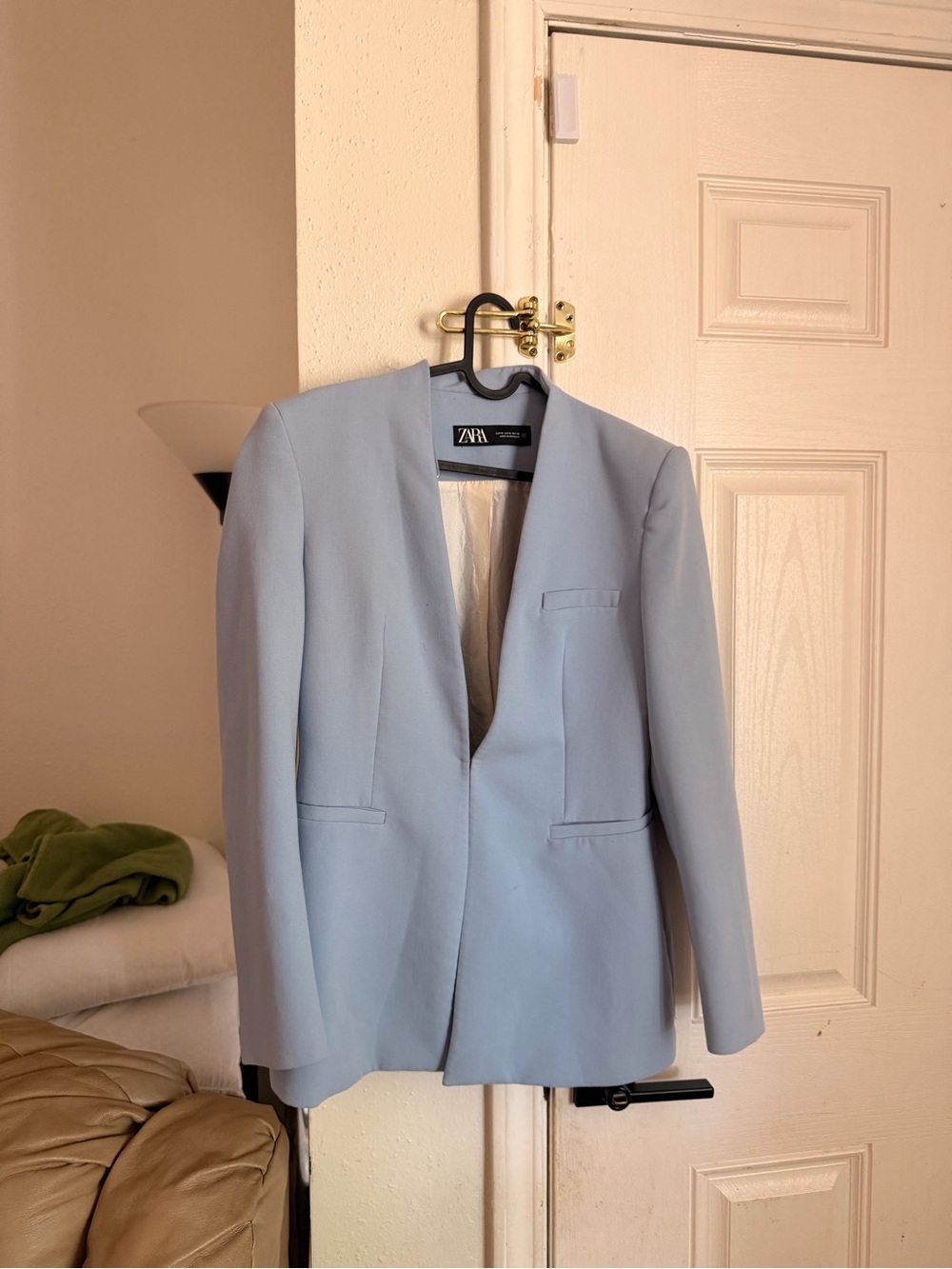 Zara Light Blue Collarless Tailored Blazer Size Medium M